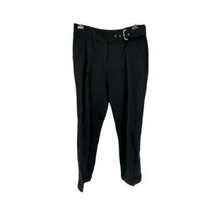 Sandra Angelozzi Linen Pants Black Size 36 US Small Tapered Cuffed Belted Chic